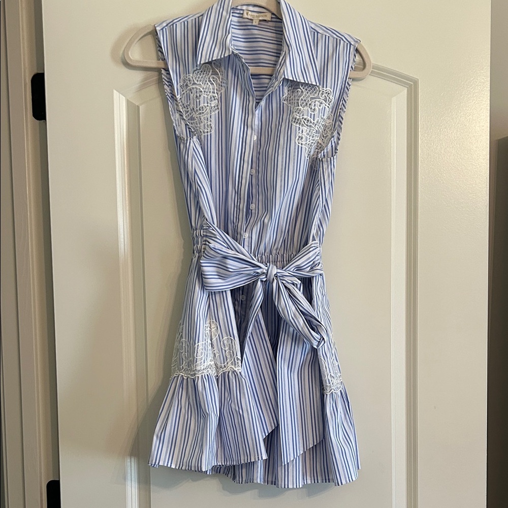 Ramy Brook Blue and White Striped Mini Dress